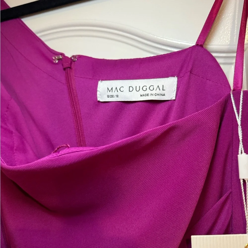 NWT Mac Duggal 12480 Women’s One Shoulder Midi Length Dress Magenta Size 12 - Picture 6 of 9